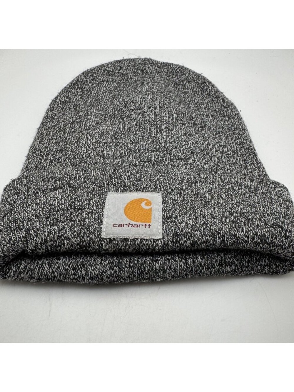 Carhartt Beanie Hat Gray Heather Knit Cuffed Logo Workwear Winter One Size